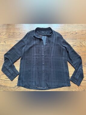 RTA Black Sheer Plaid Button-Down Blouse Size Medium NWT